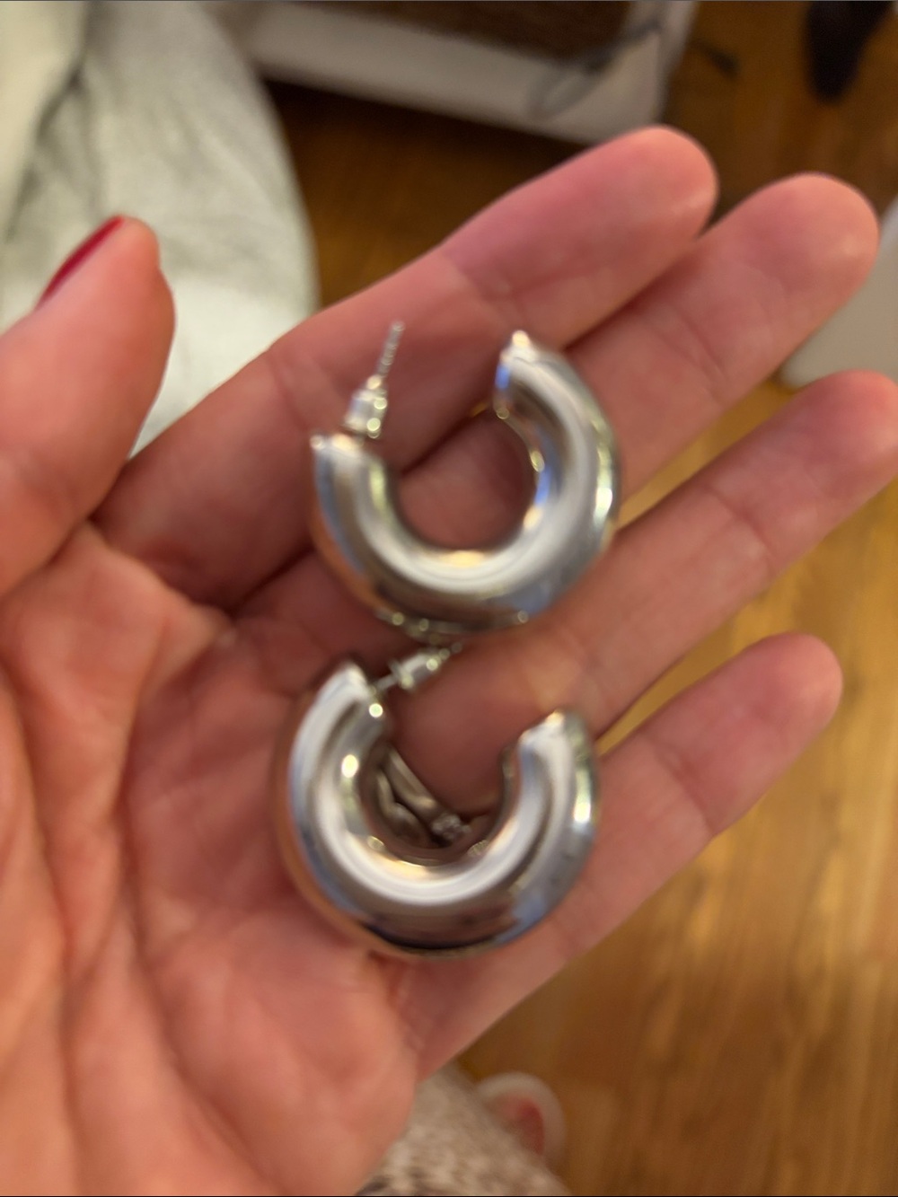 Polished Silver Chunky Crescent Hoop Earrings - Women Jewelry